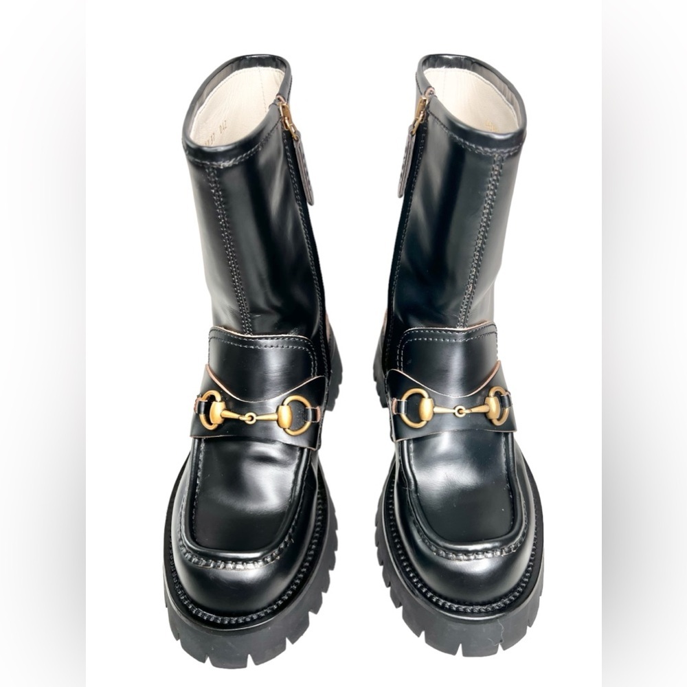 Gucci Horsebit Lux Harald 25MM Lug Sole Ankle Leather  Bee Platform Boots Size 7